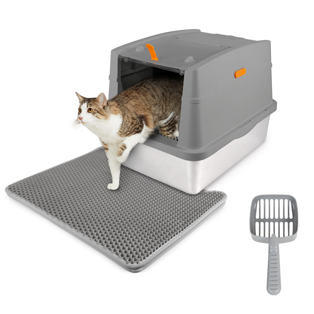 Cat Litter Box Hooded Stainless Steel Base
