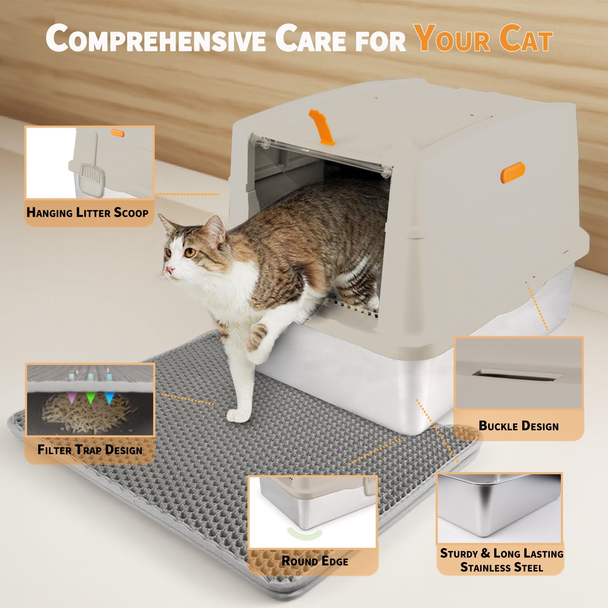 Cat Litter Box Hooded Stainless Steel Base