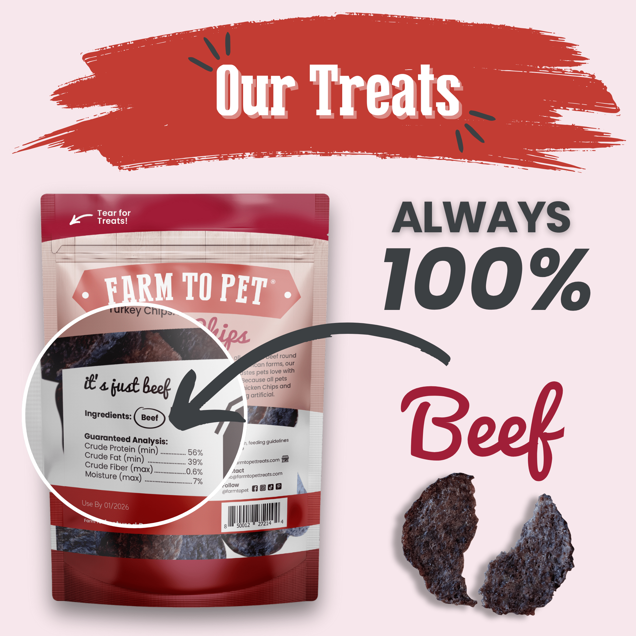 Beef Chips Dog Treats - Single-Ingredient Healthy Treats for Dogs